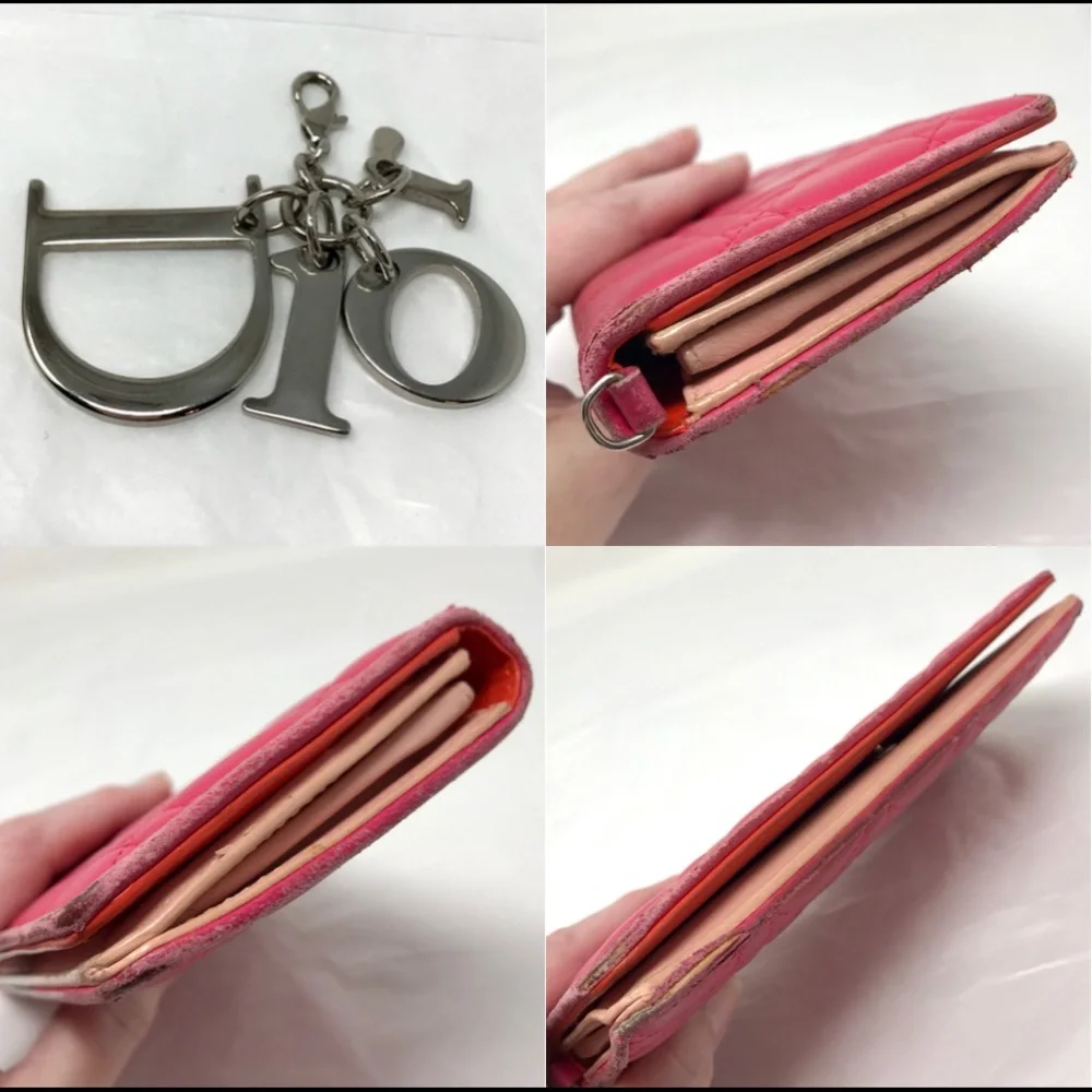 Dior Lady Dior Lambskin Leather Bifold Long Wallet w/ Charm
